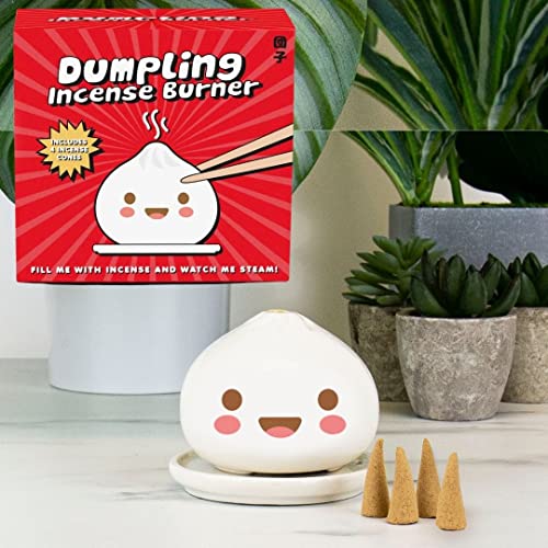 Gift Republic Dumpling Incense Burner. 4 x Jasmine Scented Incense Cones + 1 Dumpling Incense Burner + 1 Plate, White