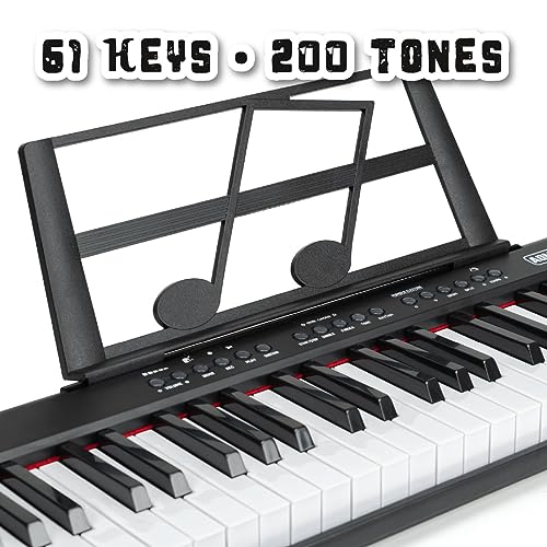 Toyrific Academy of Music Keyboard, 61 Key Digital Display Electric Piano, Music Keyboard Instrument for Beginners and Learners, With Music Stand