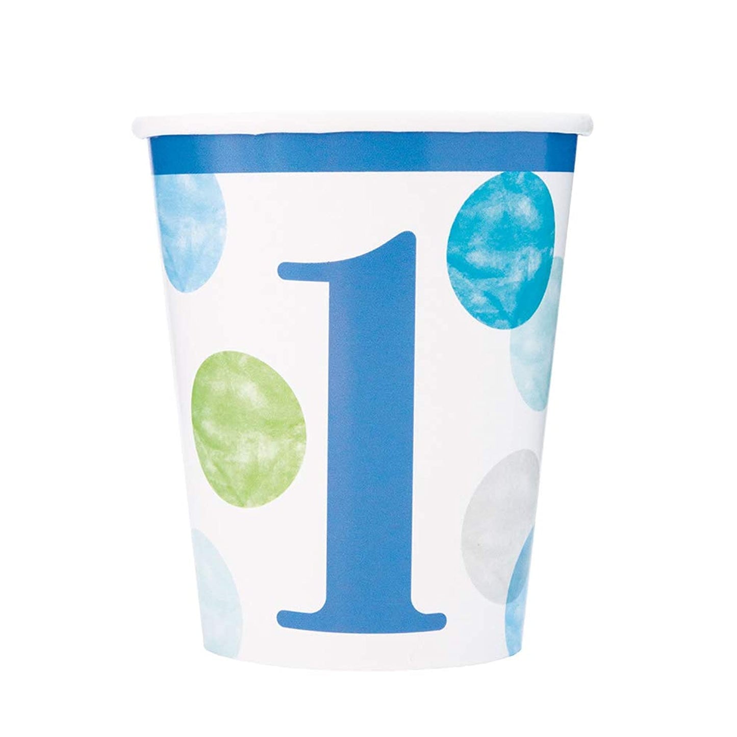 Unique Blue Polka Dots 1st Birthday Paper Cups 8 Pcs, Printed Pattern, 8 Count