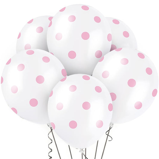 Unique 12" Latex Balloons | Classic Lovely Dots | 6ct PARTYKIT Polka Balloons-12 6 Pcs, Baby Pink, Pack of 6