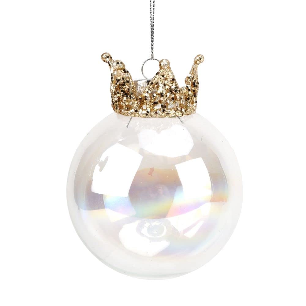 Iridescent Glass Bauble with Sparkly Glitter Crown