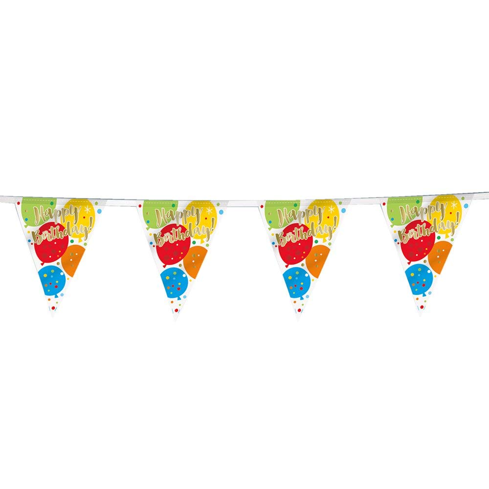 Unique Party - 12ft Foil Glitzy Gold Happy Birthday Bunting Flags
