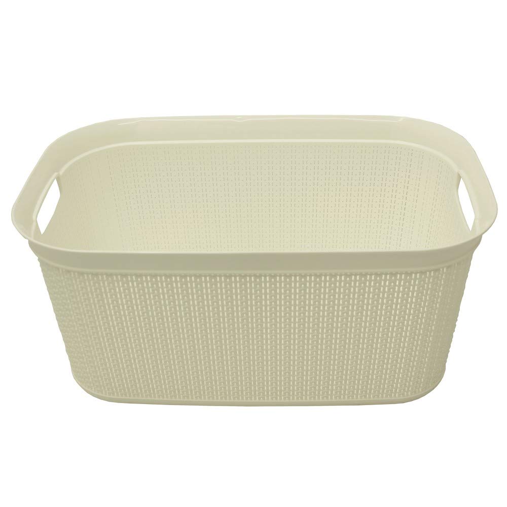 JVL Knit Design Loop Plastic Rectangular Linen Washing Basket with Handles, Ivory, 36.5 x 56.5 x 25.5 cm, 38 Litre