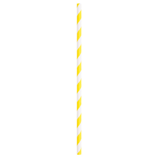 Unique UK Neon Yellow Striped Paper Straws 10 Pcs, Pack of 10