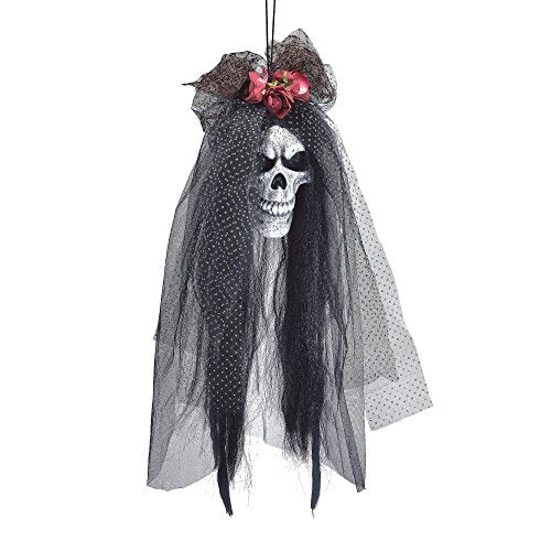 Bristol Novelty Skull Bride Head Prop, White/Black/Red, One Size