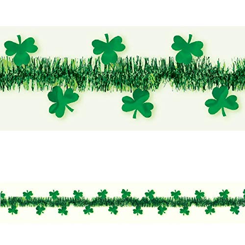 Amscan St. Patrick's Day Green Tinsel Garland with Shamrock Design-1 Pc