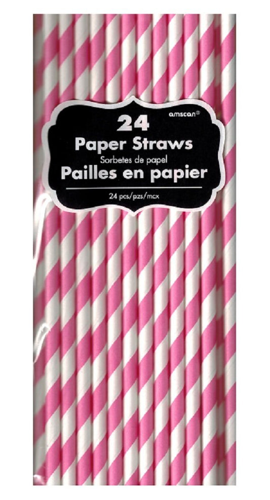 Amscan Striped Paper Straws 24 Count (Pink)