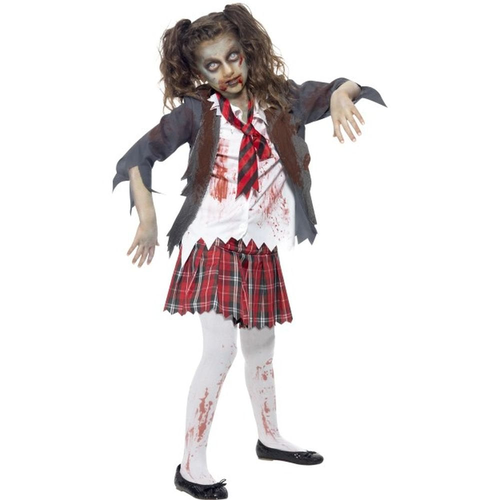 Smiffy's Zombie School Girl Costume, Grey, with Skirt, Jacket, Mock Shirt & Tie, (L)