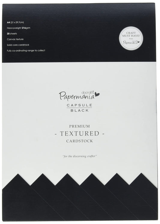 Papermania 29.7 x 21 cm 20-Piece A4 Capsule Textured Premium Cardstock, Black