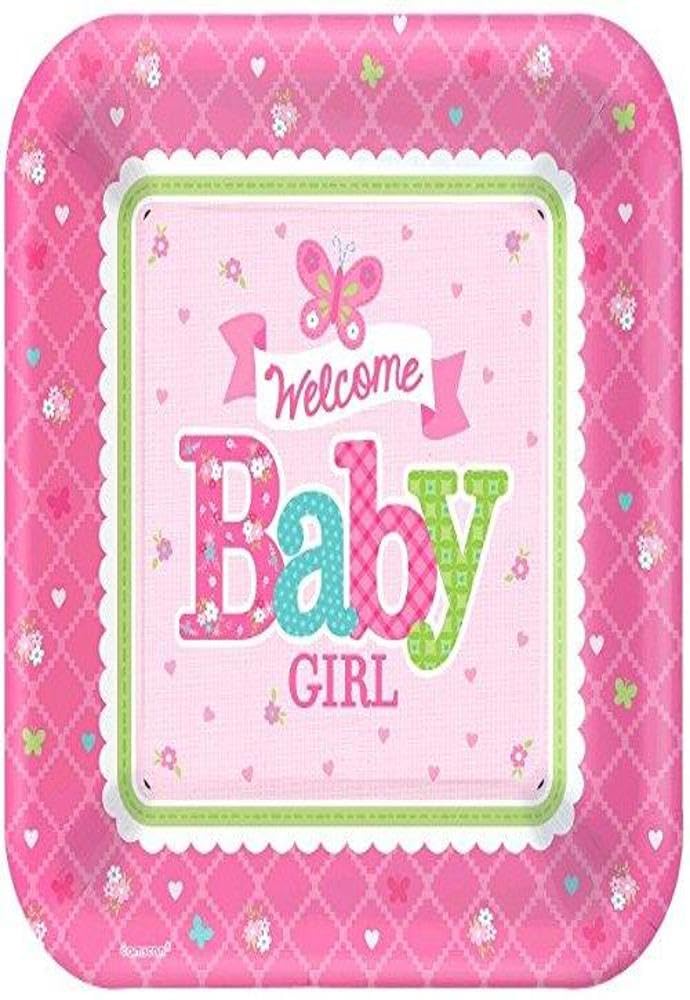 Amscan Welcome Baby Girl Square Paper Plates 26cm /8