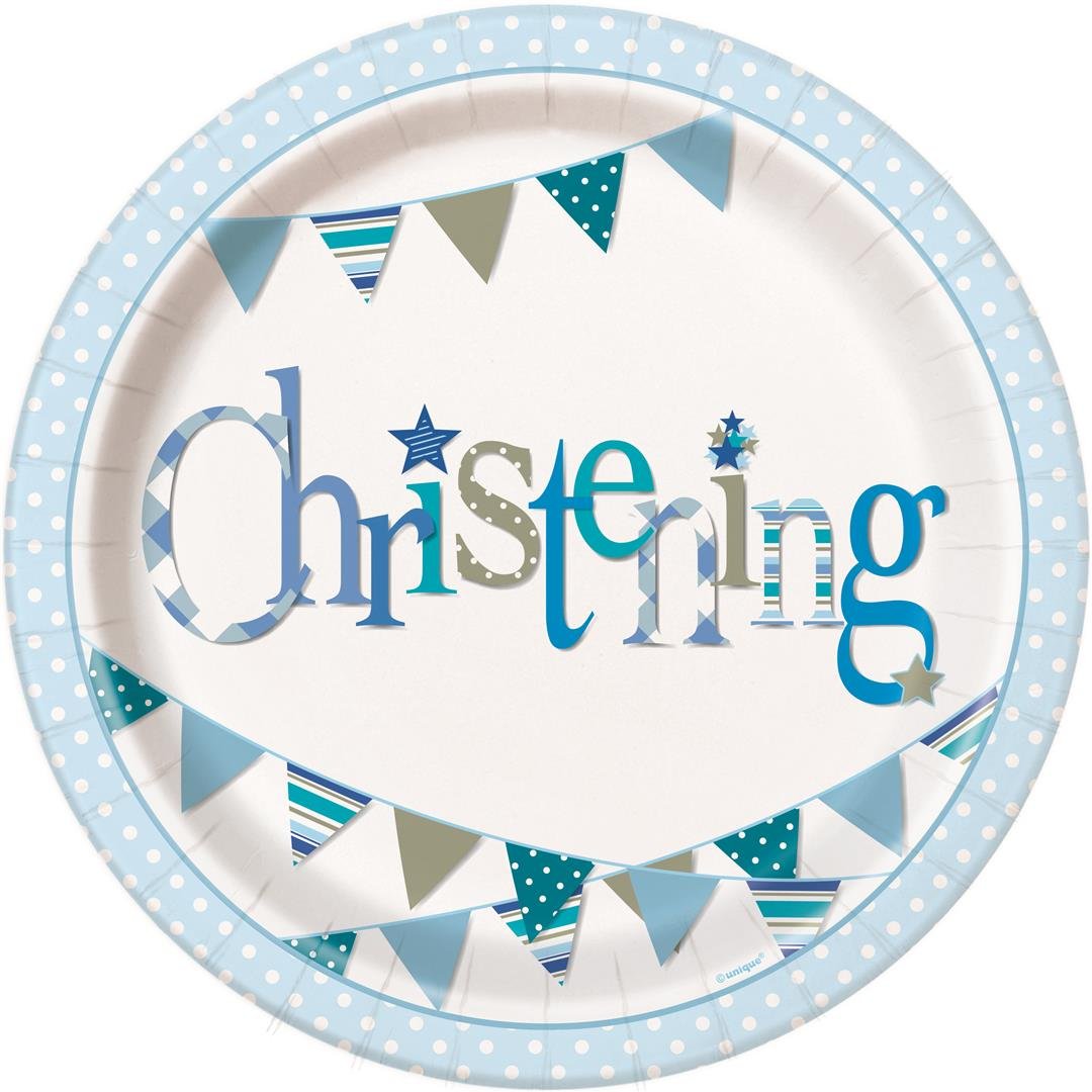 Unique Blue Christening Round Dinner Plates | 9" 8 Pcs