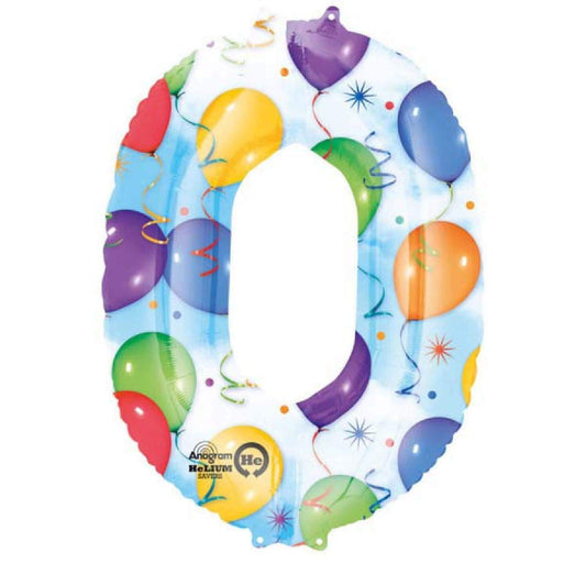 Number 0 Balloons and Streamers SuperShape Foil Balloons 22"/55cm w x 35"/88cm h