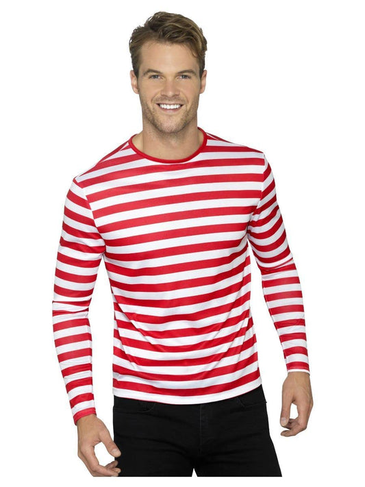 Stripy T-Shirt, Red, with Long Sleeve (S)