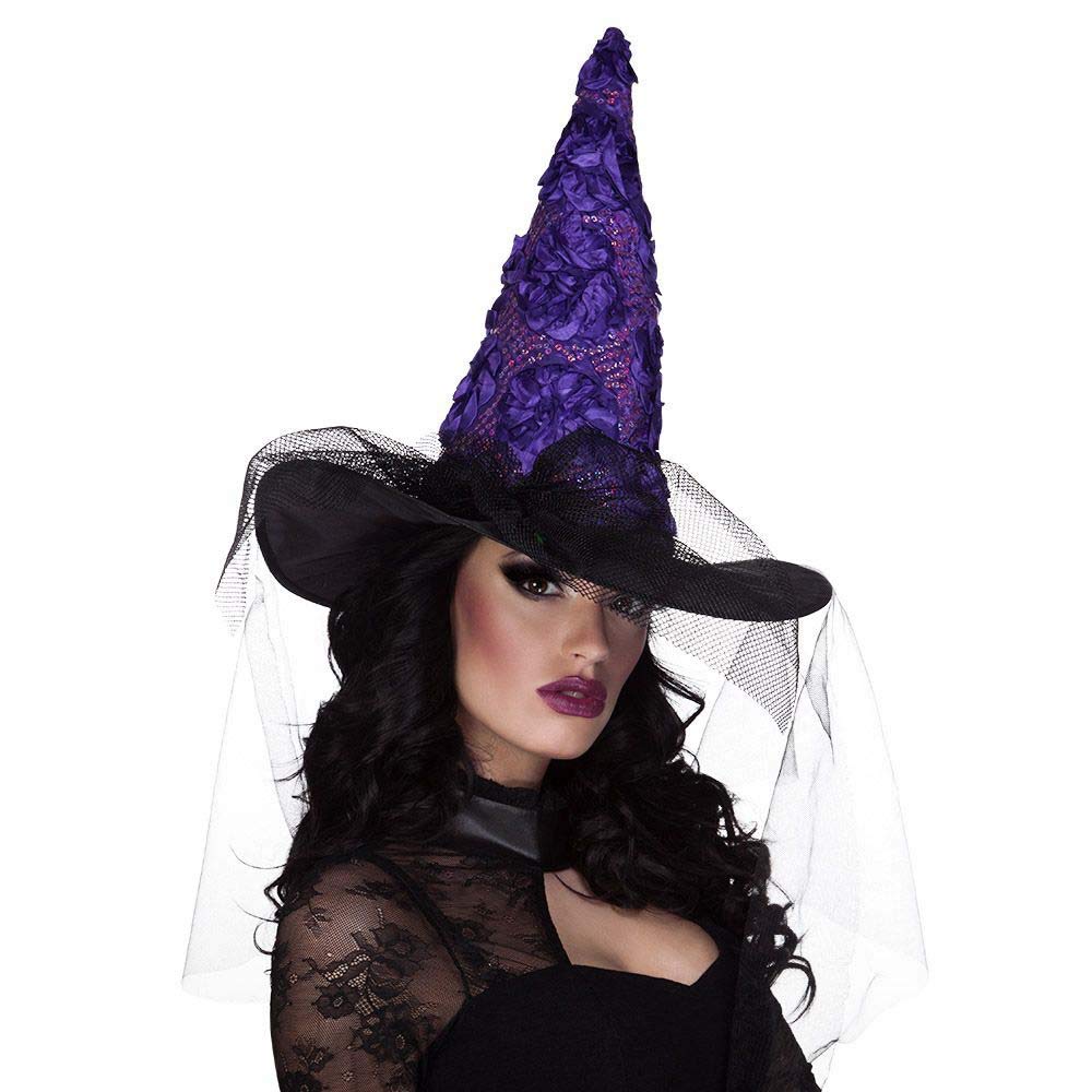 Boland Witch Hat with Veil, Purple, One Size