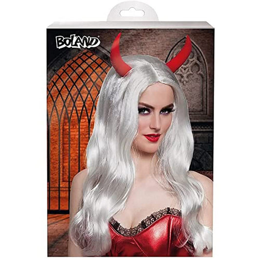 Boland 10134306 BOLDevil Wig White Heat with Horns, One Size, Standard, Taglia Unica