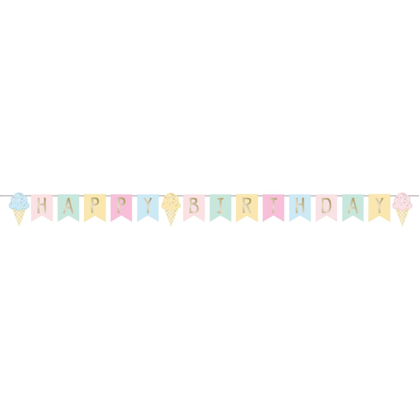 Creative Party Ice Cream Theme Happy Birthday Pastel Ribbon Banner