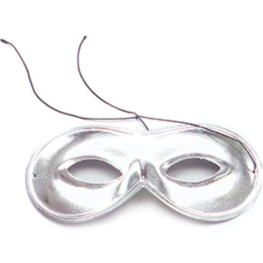 Silver Domino Masquerade Eye Mask On Stick - Unisex Fancy Dress