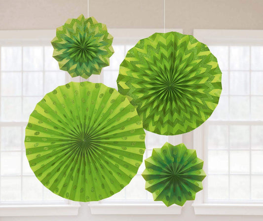 Kiwi Green Glitter Paper Fans /4