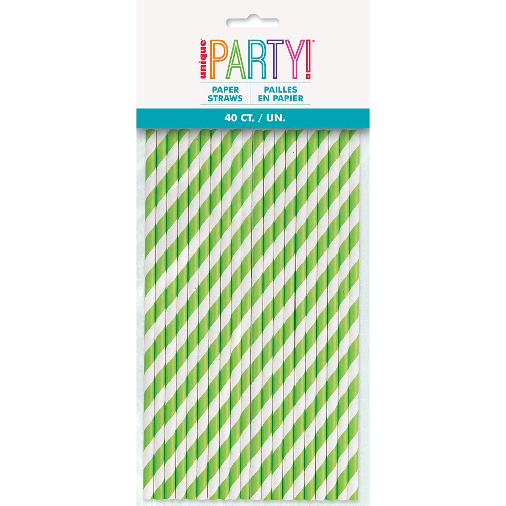 Striped Paper Straws | Lime Green | 40 Pcs.