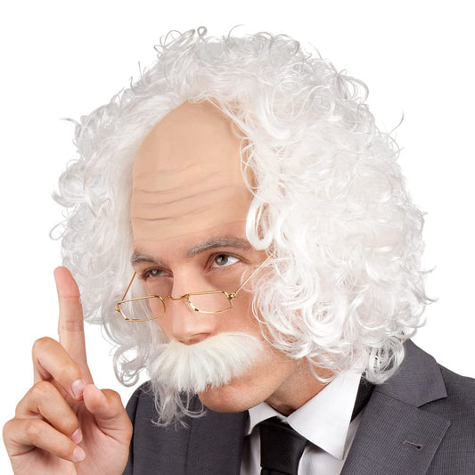 Albert Einstein Wig Set Mens Fancy Dress Scientist Professor Adults Accessories