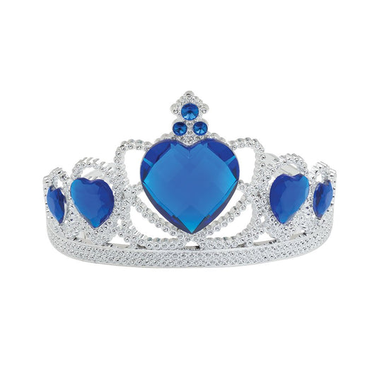Bristol Novelty Plastic Tiara with Blue Stone, Girls, Silver, One Size