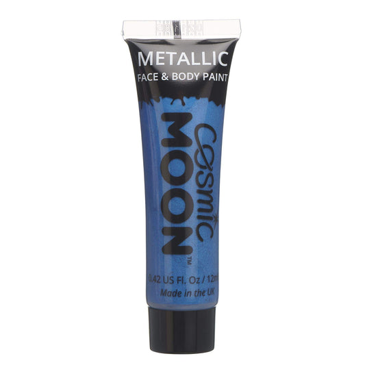 Face & Body Metallic Paint by Cosmic Moon - Blue - Water Based Face Paint Makeup for Adults, Kids - 12ml