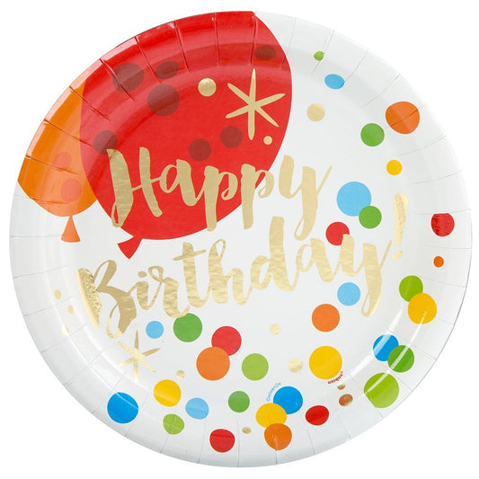 Unique Party - 23cm Foil Glitzy Gold Happy Birthday Party Plates, Pack of 8