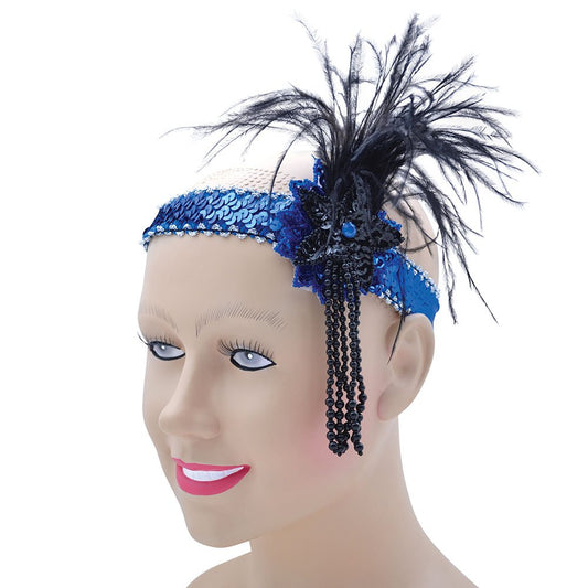 Bristol Novelty BA369 Deluxe Flapper Sequin Headband, Womens, Black/Blue, One Size