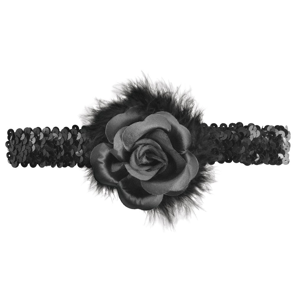 Bristol Novelty Black Flapper Headband & Rose Boa