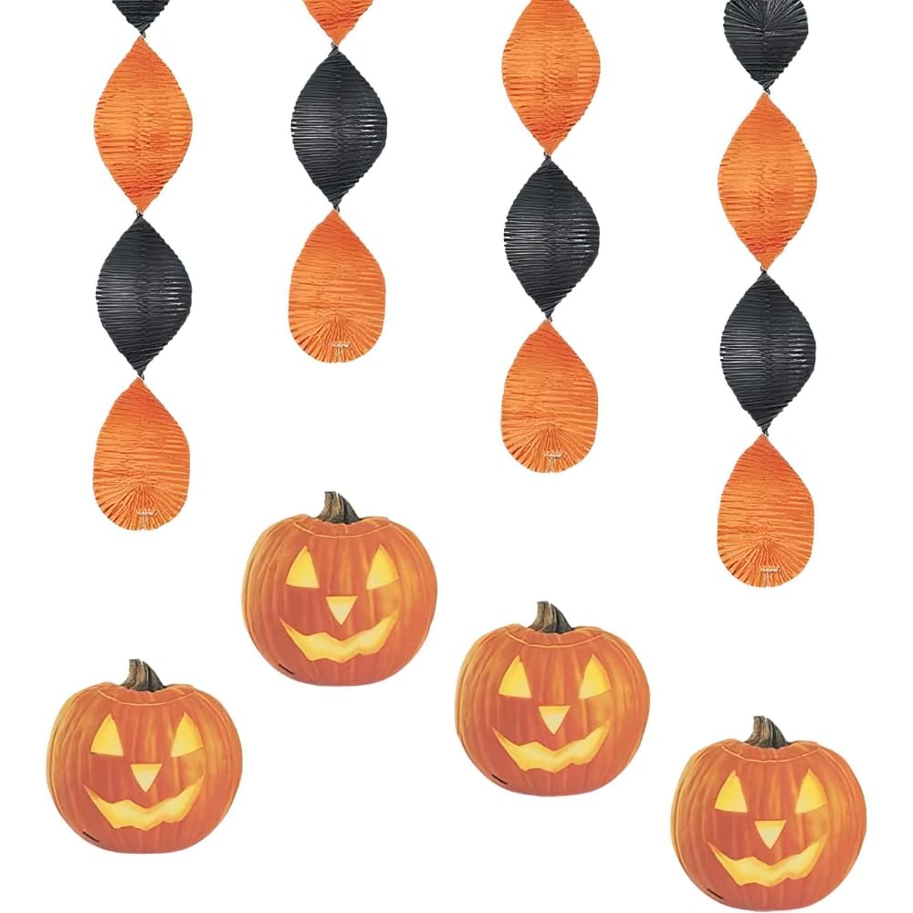 Unique Party - 45cm Pumpkin Glow Halloween Hanging Decorations, Pack of 4