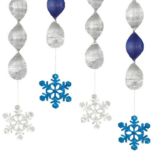 Unique Party - 45cm Foil Hanging Swirl Snowflake Christmas Decorations, Pack of 4