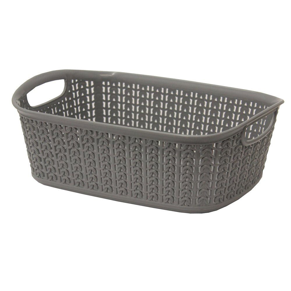 JVL 13-354GY Knit Design Loop Plastic Rectangular Small Storage Basket with Handles, Grey, 20 x 26 x 9.5 cm, 3 Litres