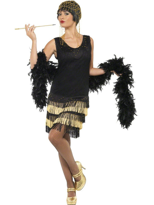 Smiffys 1920s Fringed Flapper Costume, Black, M - UK Size 12-14