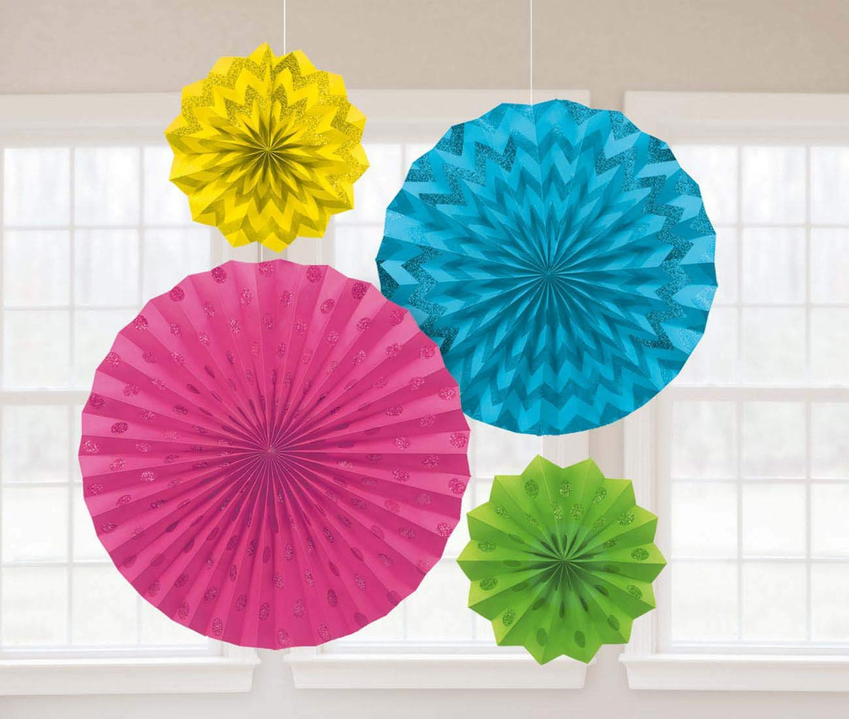 Amscan Fans Glitter Ppr Multi- 4 Pack