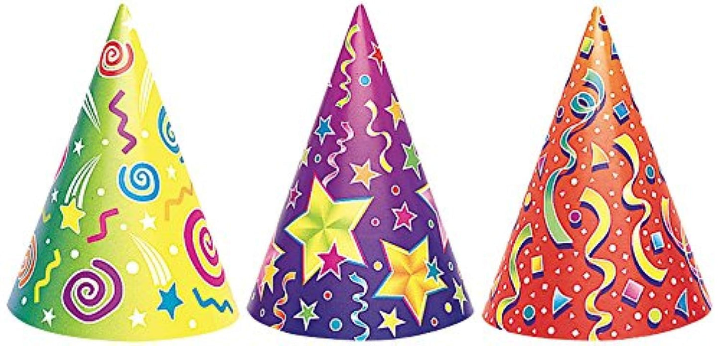 Unique 9043C Multicolor Confetti Cone Party Hats 6 Pcs, Paper