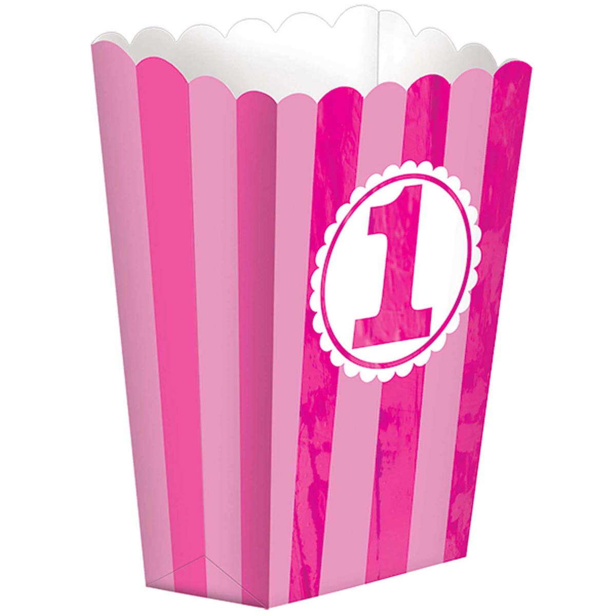 Pink Striped 1st Birthday Popcorn Favour Boxes /5