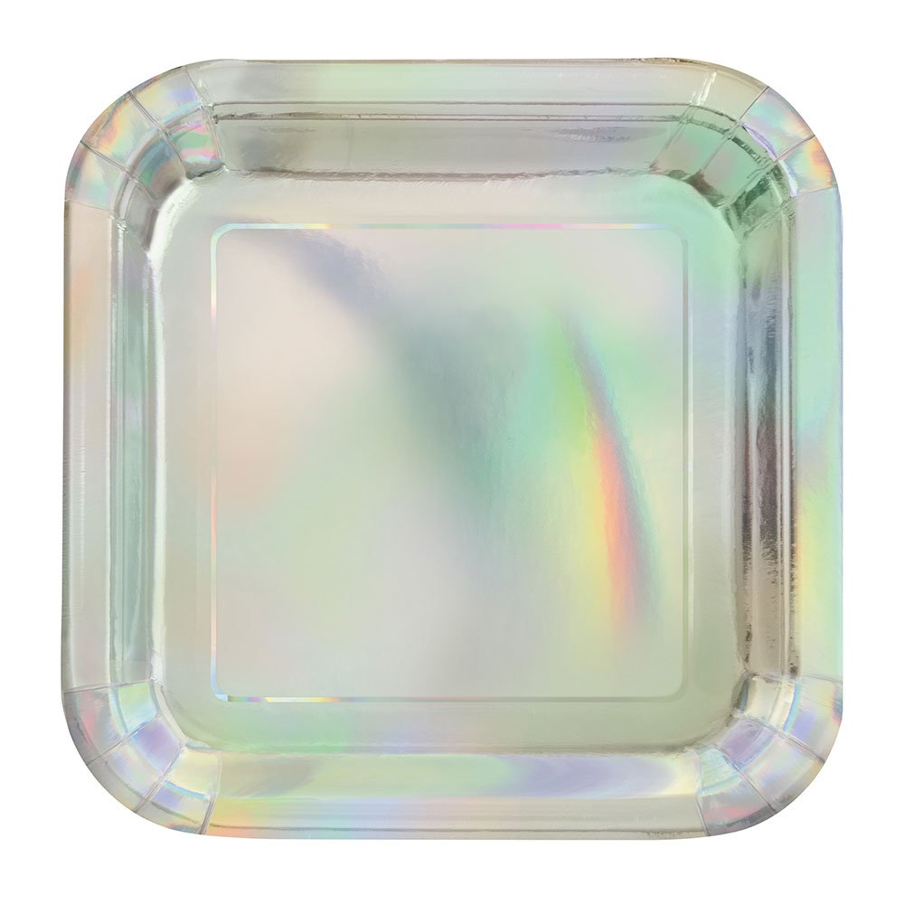 Unique Party - 18cm Square Foil Iridescent Paper Plates, Pack of 8