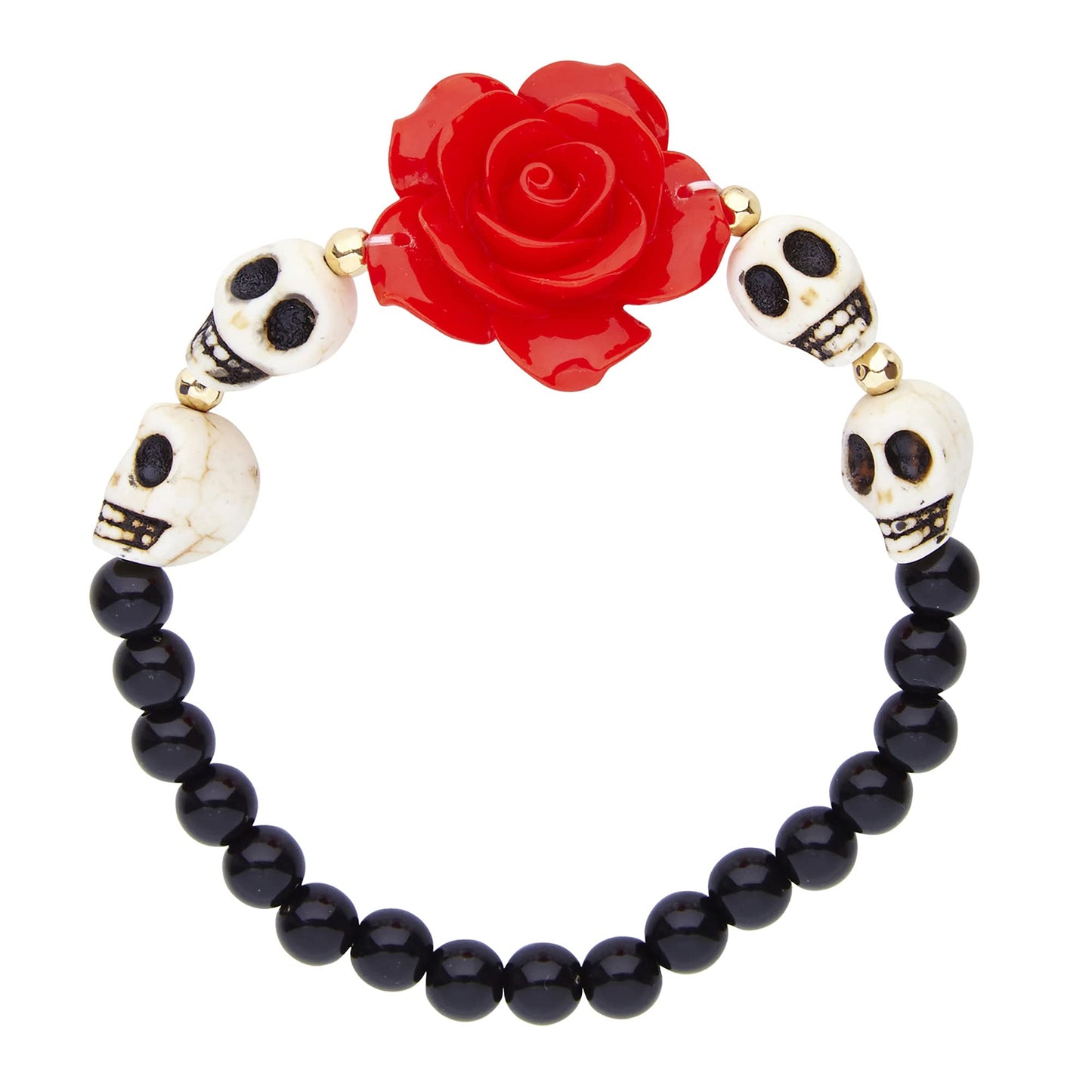 "RED ROSE & WHITE SKULLS BEADED BRACELET" -