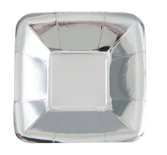 Unique Party - 12cm Foil Silver Square Paper Appetiser Plates, Pack of 8