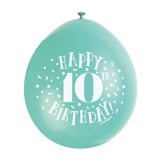 Unique Party - 9" Latex Assorted Happy 10th Birthday Balloons, Pack of 10,Purple