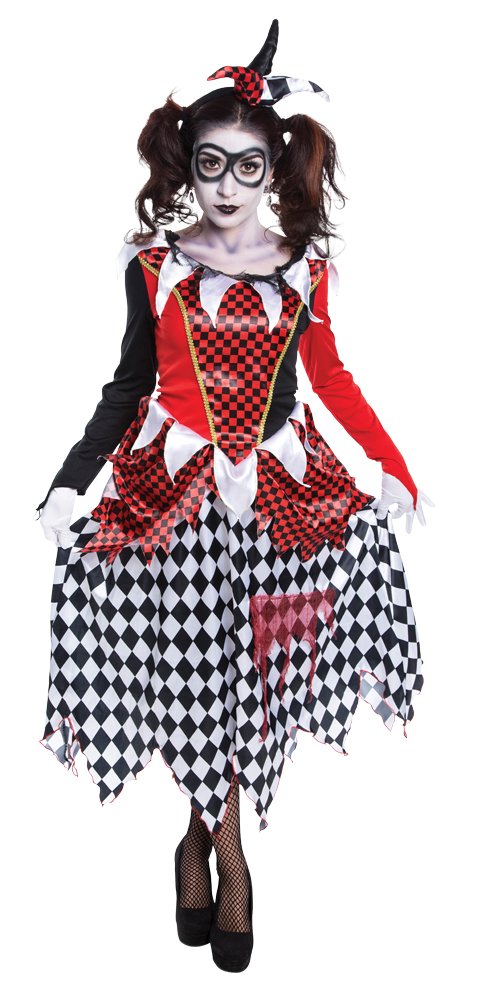 Bristol Novelty Harlequin Girl Scary Costume, UK 10-14