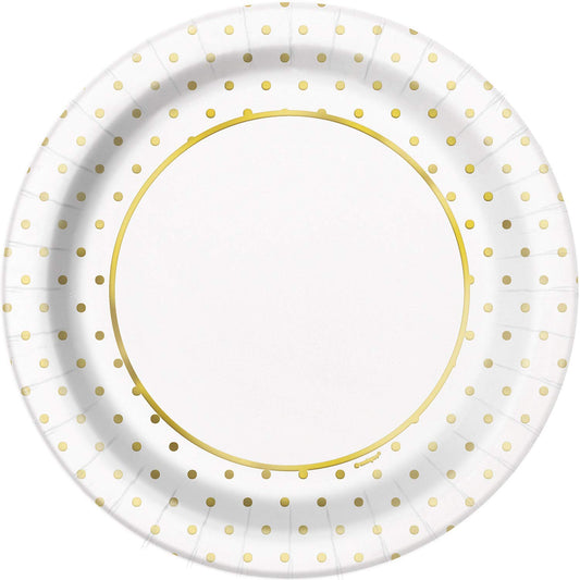 Unique Party 9" Round Dinner Elegant Gold Dots Design | Party Foil Board, Large Paper Plates