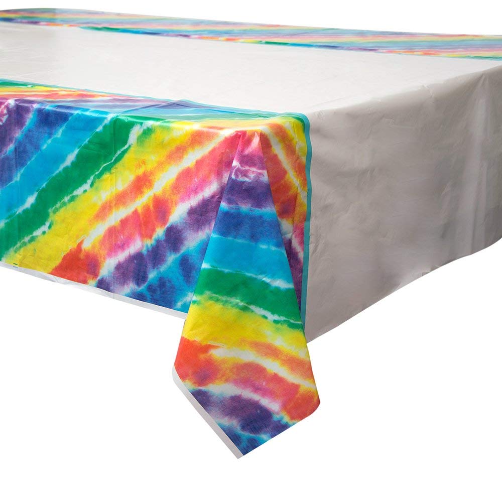 Unique Party - Rainbow Tie Dye Plastic Tablecloth, 7ft x 4.5ft