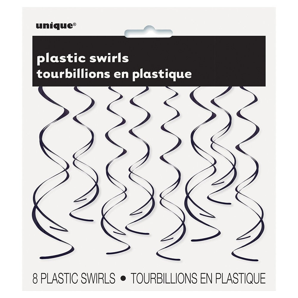 Unique Party - 66cm Plastic Hanging Swirl Black Party Decorations, Pack of 8