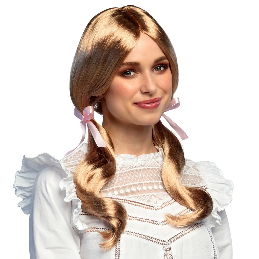 School Girl Long Blonde Hair Wig Braids Womens Hen Party Fancy Dress Costume Accessory