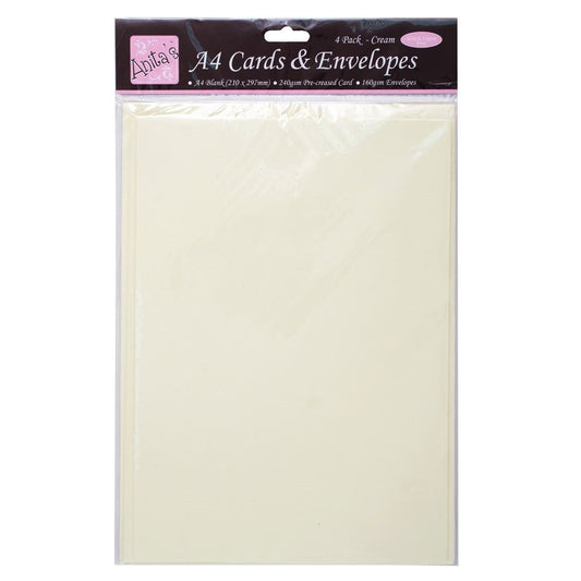 Docrafts A4 Cards/Envelopes, Cream (Pack of 4),White,210 x 297 mm