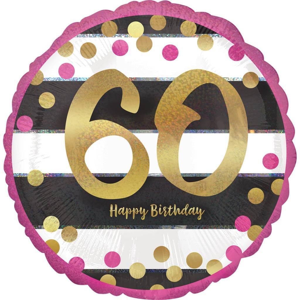 Pink & Gold 60th Birthday Holographic Standard Foil Balloons S40