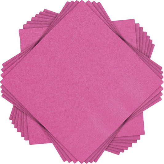 Unique Plain Solid Beverage Napkins | Pretty Hot Pink Color Theme | 20ct, Paper,