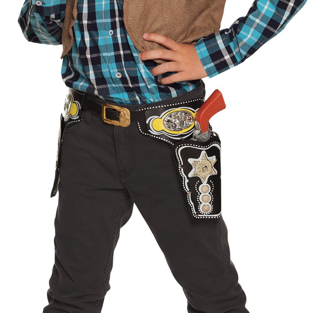 Boland Cowboy Head collar Double Deputy, Black, Belt with Gold Buckle, Children, Approx. 103 cm, Leather Look, Carnival, Halloween, Theme Party, Birthday, Fancy Dress, Theatre