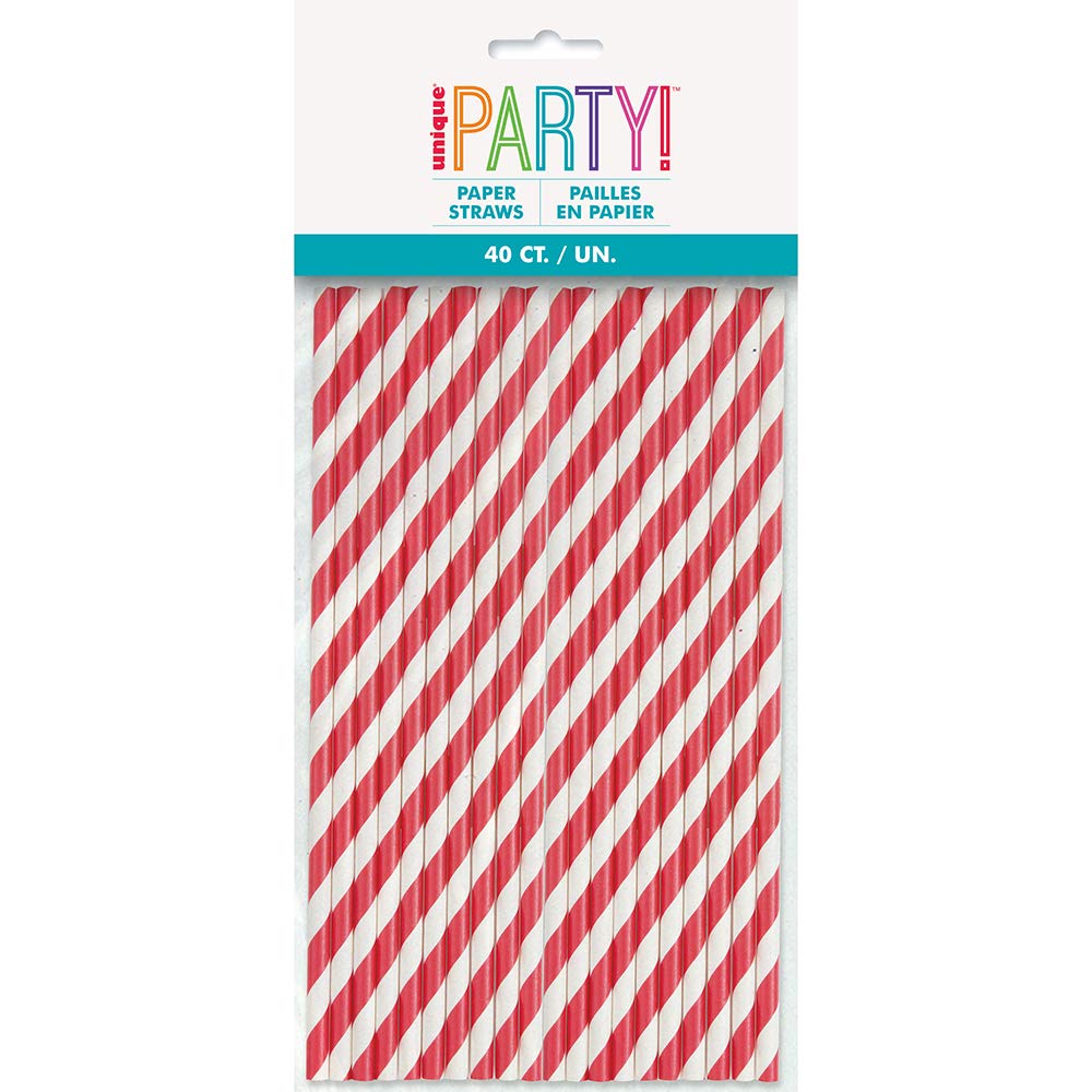 Striped Paper Straws | Red | 40 Pcs.